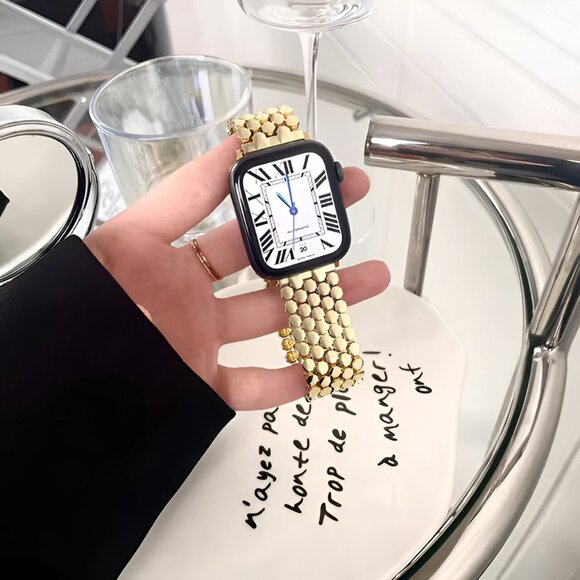 Apple Watch Band Adjustable Stylish Strap Silver Stainless Watch Band - Gold - Picture 3 of 9